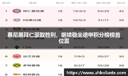 慕尼黑拜仁豪取胜利，继续稳坐德甲积分榜榜首位置